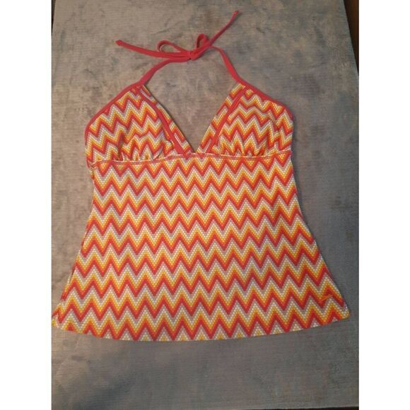 Speedo size 12 Red Yellow Gray Zigzag Halter Tankini Top Swim Suit - Picture 1 of 3